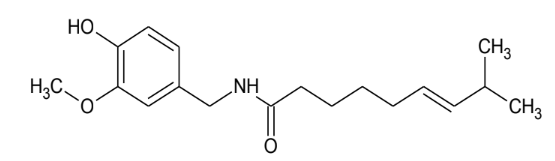 Chemische Strukturformel eines organischen Moleküls mit aromatischem Ring, Ether-, Hydroxy- und Amidgruppe sowie langer aliphatischer Kette.